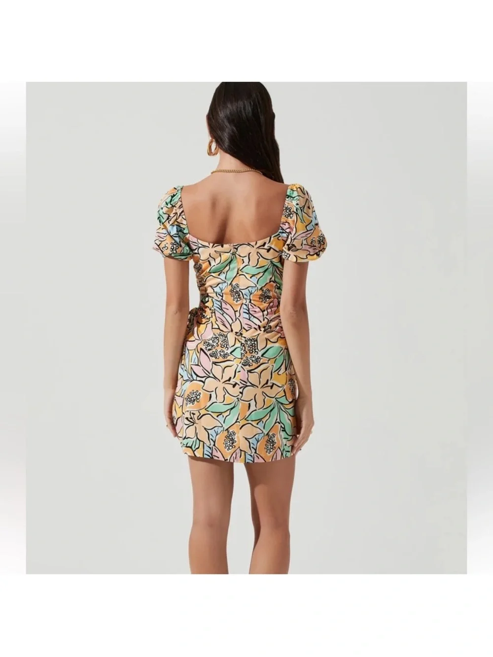 NWT ASTR Talula Tropical Print Puff Sleeve Mini Dress Sz XS